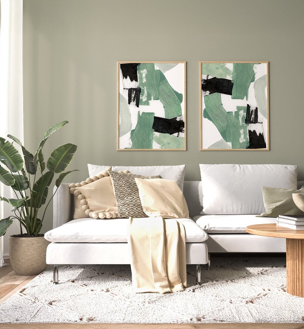 ECHOES OF JADE SET, SET OF 2 PAINTINGS adds elegance and serenity to your living space, perfect for any room.