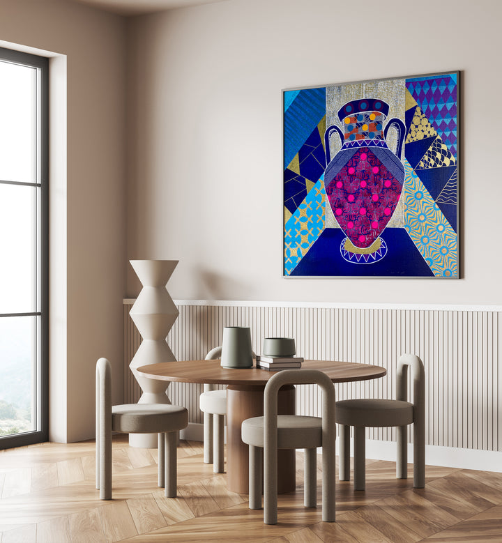 Stunning ECLECTIC VASE with vibrant POP ART PAINTINGS, perfect for enhancing any stylish living space.