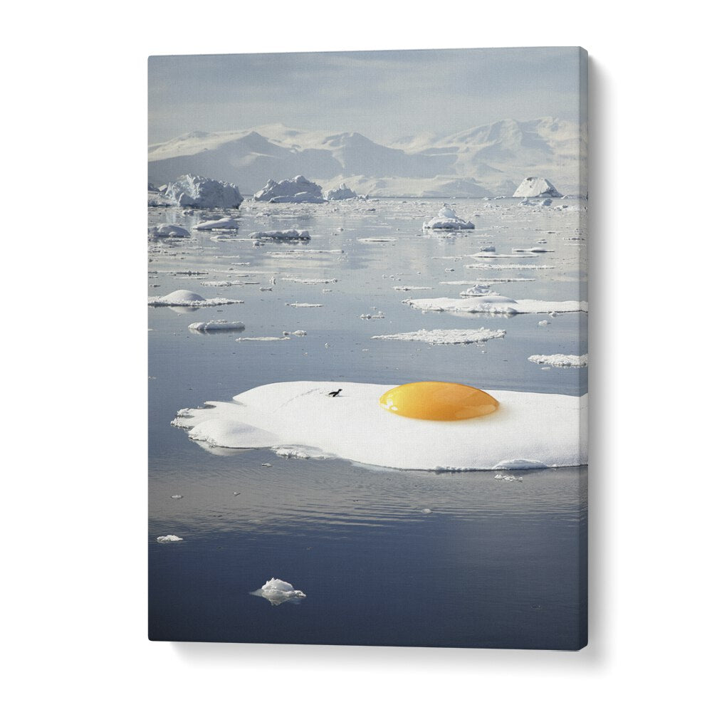 Arctic scene featuring the EGG-BERG, a surreal art print with a sunny side up egg by Vertigo Artography.