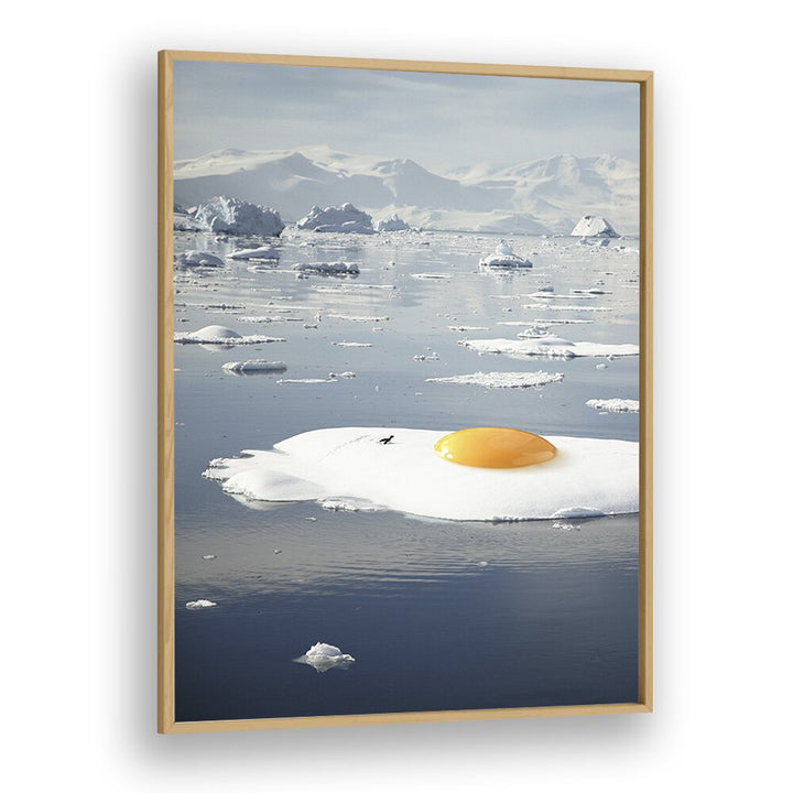 Bright sunny-side-up egg on ice, capturing the essence of EGG-BERG, SURREAL ART PRINTS by Vertigo Artography.
