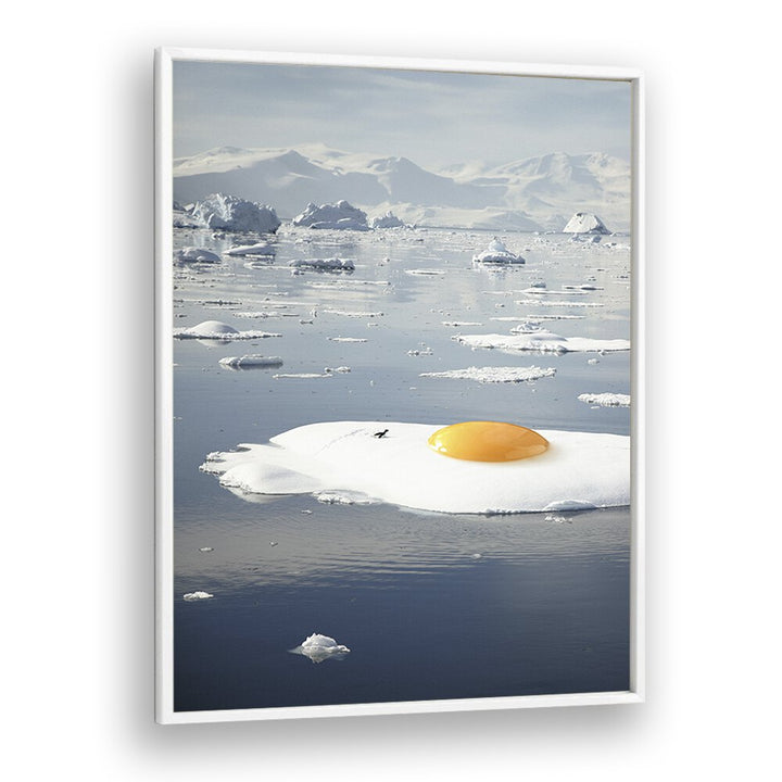 Arctic Egg Sunny Side Up on ice, a captivating piece from EGG-BERG, SURREAL ART PRINTS by Vertigo Artography.