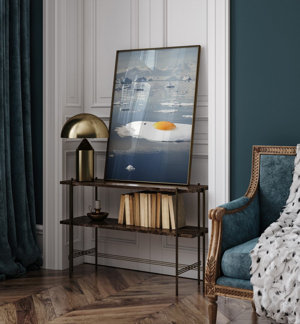 EGG-BERG, SURREAL ART PRINTS showcase an Arctic egg sunny side up, adding surreal charm to any space.