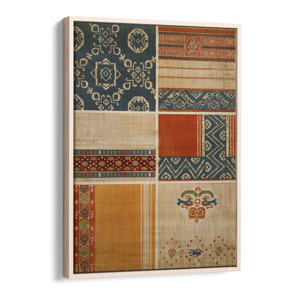 Vibrant EGYPTIAN PATTERN, EGYPTIAN ART PAINTINGS in a unique oak wood floater frame, perfect for modern decor.