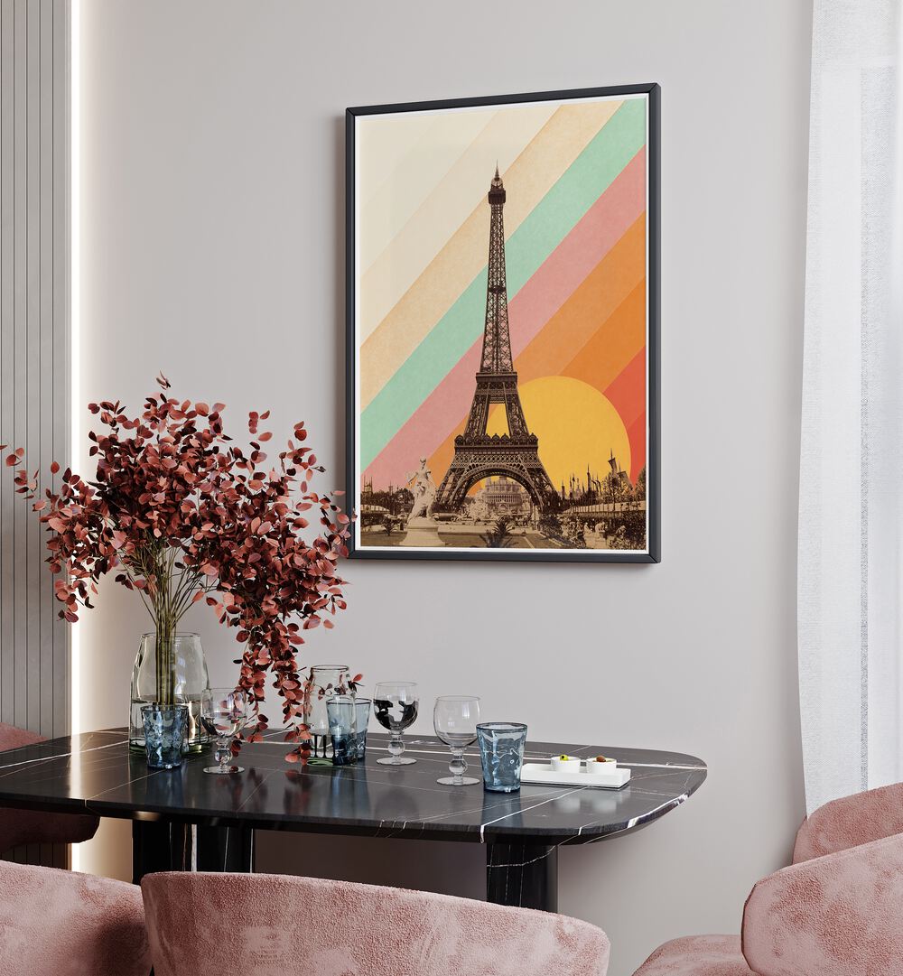 Vibrant EIFFEL TOWER RAINBOW travel posters by Florent Bodart, capturing Paris's charm in stunning colors.