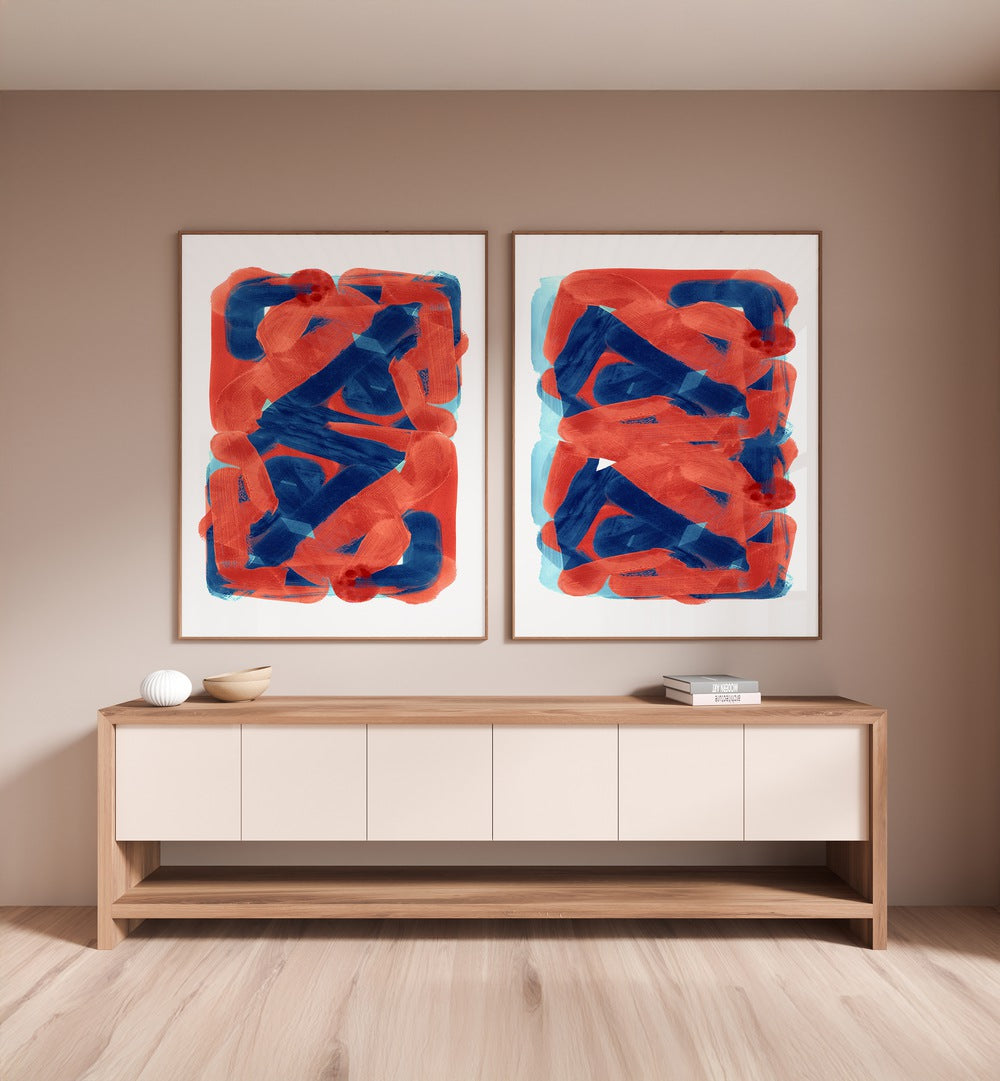 Vibrant ELECTRIC PULSE SET, SET OF 2 PAINTINGS, perfect for energizing any home or office decor.