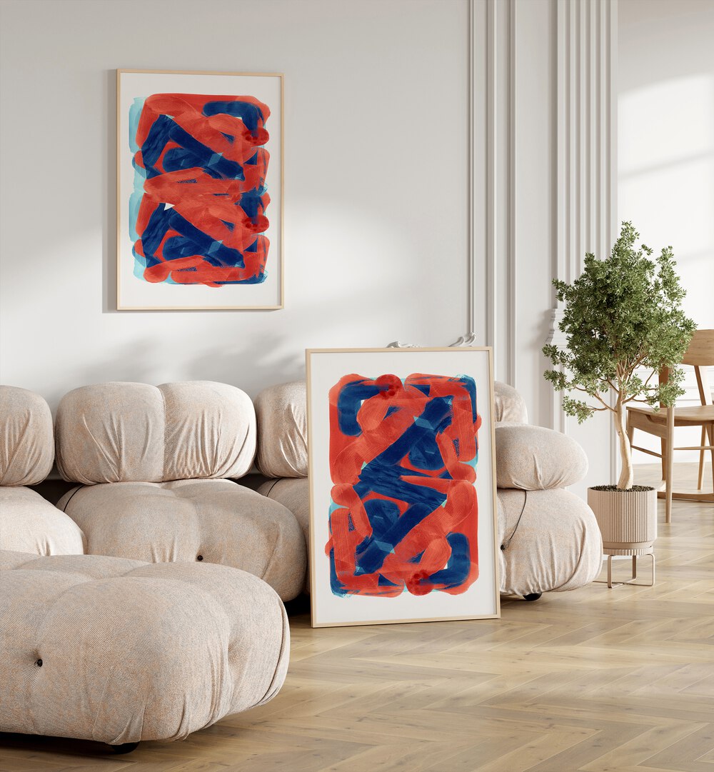 Vibrant ELECTRIC PULSE SET, SET OF 2 PAINTINGS enhancing a stylish living space with energetic colors.