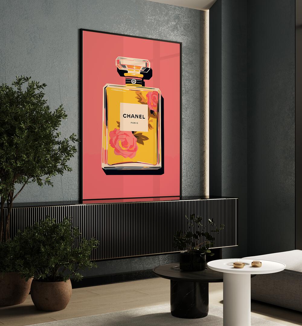 Elegance In A Bottle Fashion Art  Artwork in Gallery Wrap Artwork Placed on a wall In A Living Room