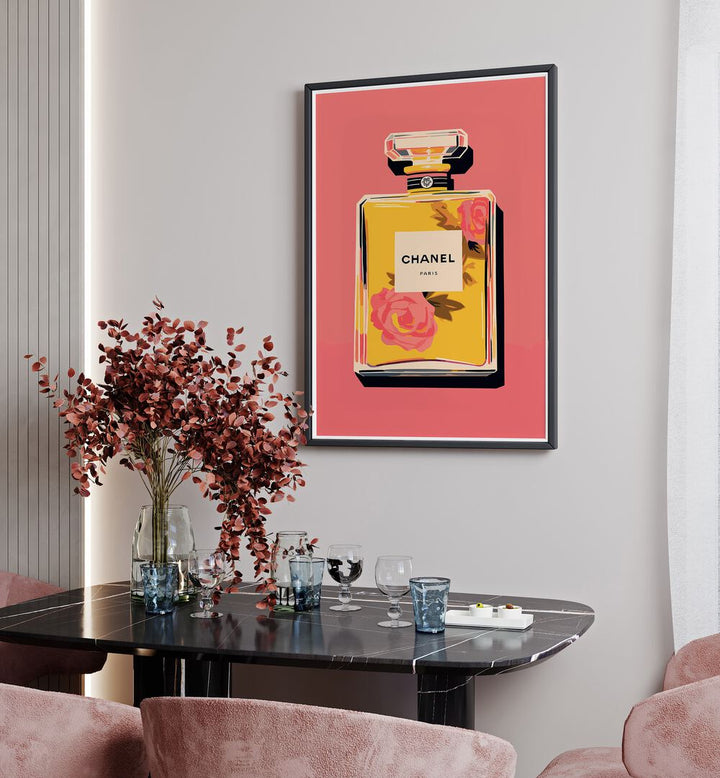 Elegance In A Bottle Fashion Art  Artwork in Gallery Wrap Artwork Placed on a wall In A Living Room