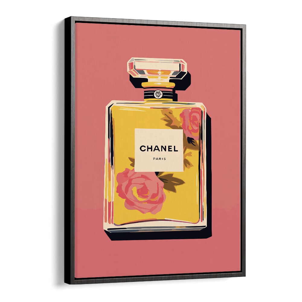 Elegance In A Bottle Fashion Art Artwork in Black Floater Frame