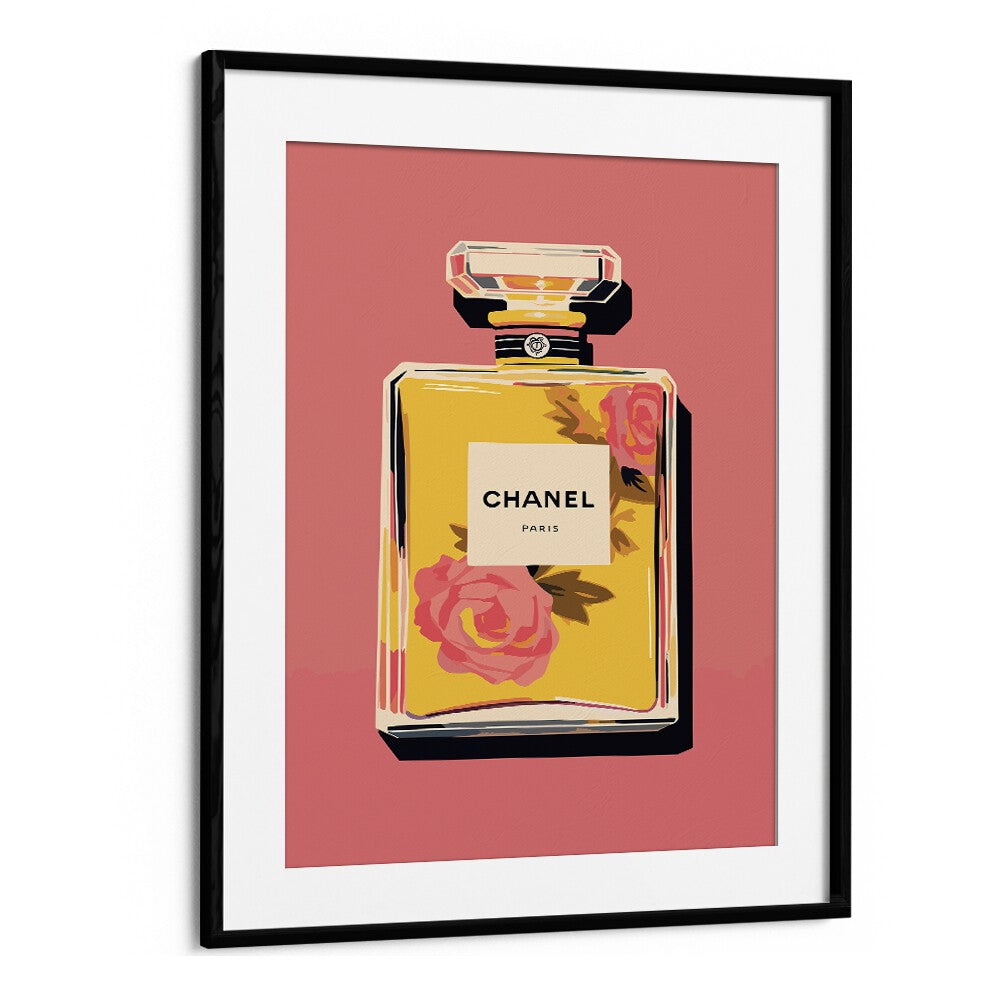 Elegance In A Bottle Fashion Art Artwork in Black Frame With Mount