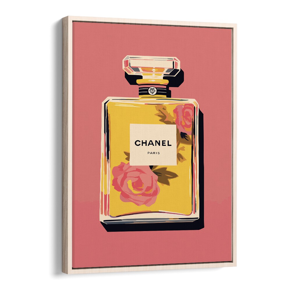 Elegance In A Bottle Fashion Art Artwork in Oak Wood Floater Frame
