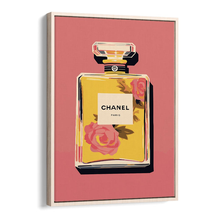 Elegance In A Bottle Fashion Art Artwork in Oak Wood Floater Frame