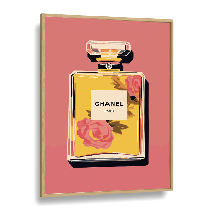 Elegance In A Bottle Fashion Art Artwork in Oak Wood Plain Frame