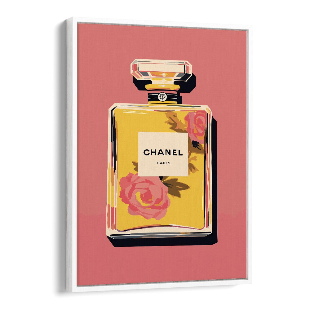 Elegance In A Bottle Fashion art painting Artwork in White Floater Frame