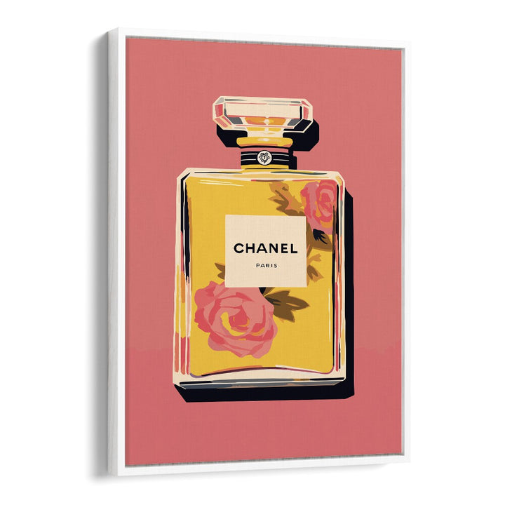 Elegance In A Bottle Fashion art painting Artwork in White Floater Frame
