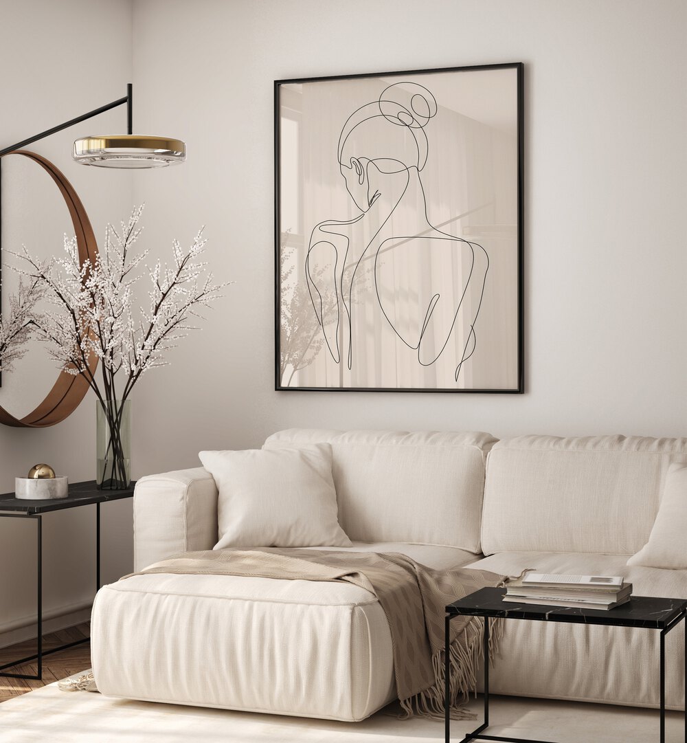 Elegant Minimalist Woman's Face Line boho wall art painting Artwork Hanged on a Wall