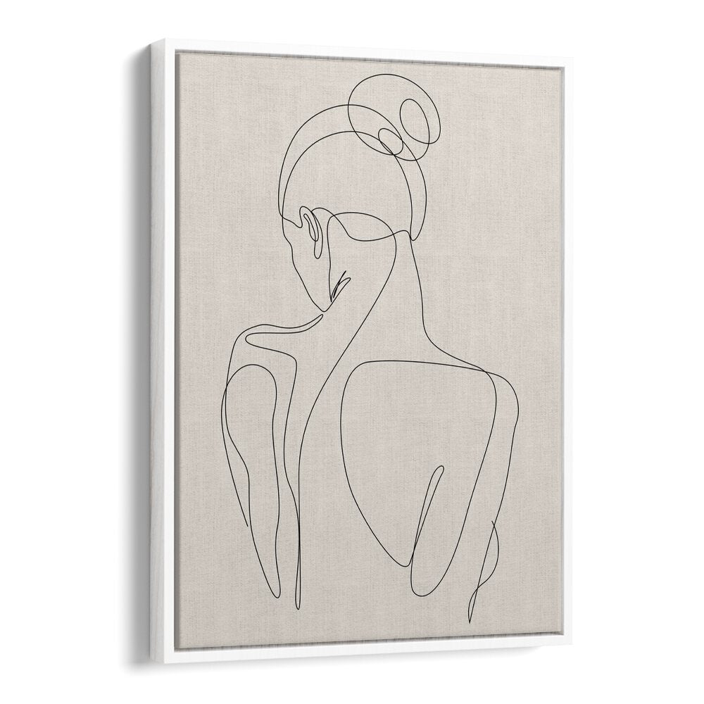 Elegant Minimalist Woman's Face Line boho wall art painting Artwork in White Floater Frame