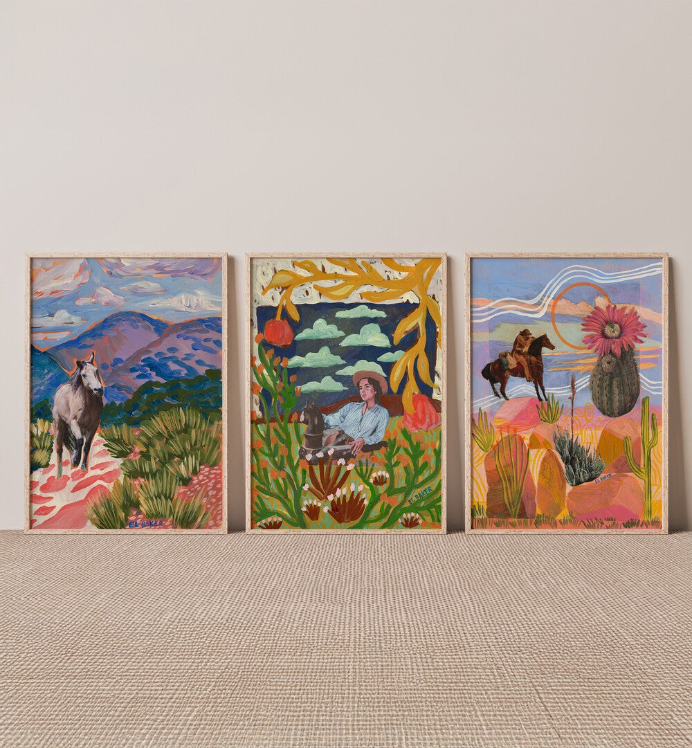 Bohemian Western Escape Gallery Wall features vibrant art prints, perfect for elevating your space with gallery walls.