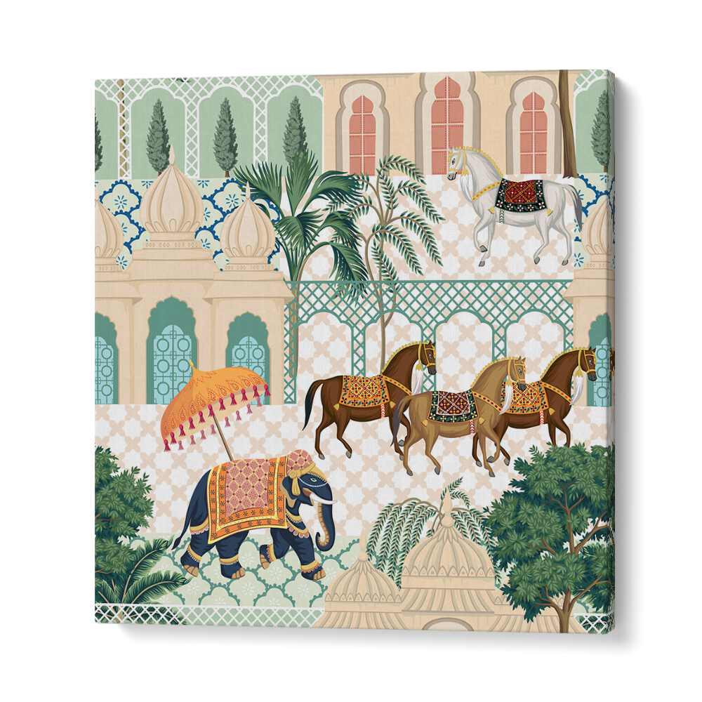 Celebrate Indian culture with ELEPHANT AND HORSE PARADE, INDIAN ART PAINTINGS showcasing royal elegance and heritage.