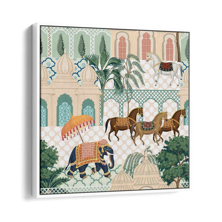 Vibrant ELEPHANT AND HORSE PARADE, INDIAN ART PAINTINGS showcasing rich cultural heritage and royal elegance.