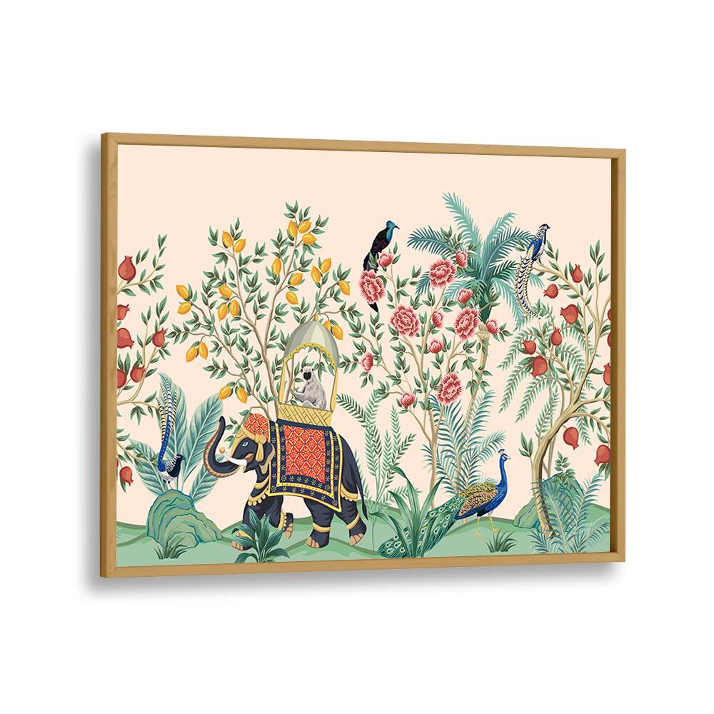 Vibrant ELEPHANT AND PEACOCK IN INDIAN GARDENS II, INDIAN ART PAINTINGS showcasing lush landscapes and rich tradition.