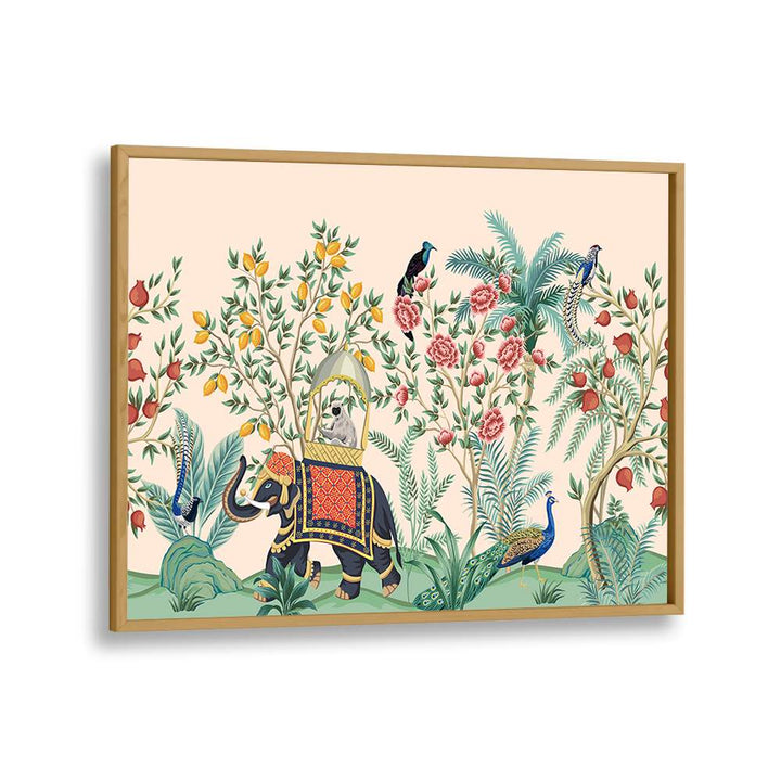 Vibrant ELEPHANT AND PEACOCK IN INDIAN GARDENS II, INDIAN ART PAINTINGS showcasing lush landscapes and rich tradition.