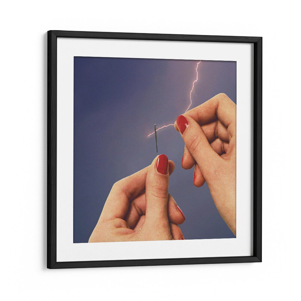 Captivating ELYSIAN THREAD, SURREAL ART PRINTS by Vertigo Artography in a stylish black frame, perfect for any space.