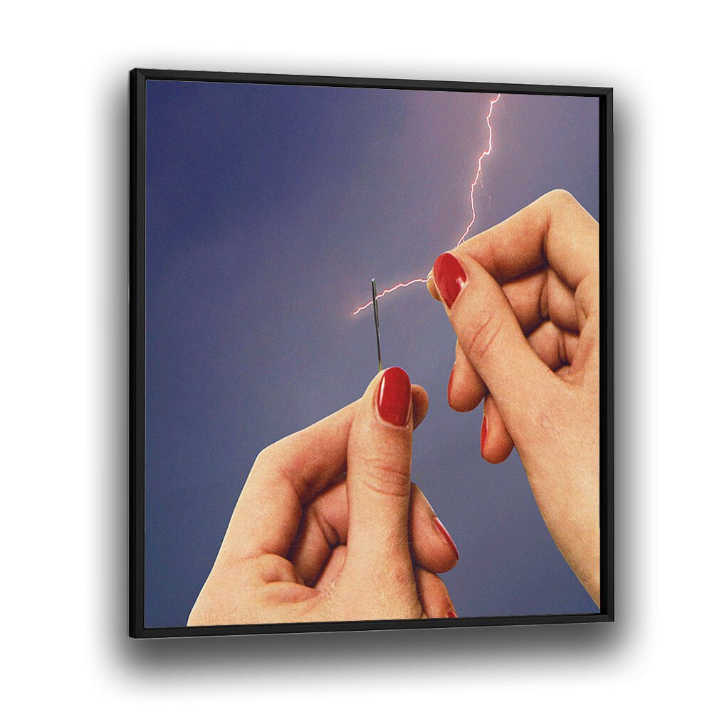 Captivating ELYSIAN THREAD, SURREAL ART PRINTS featuring hands and lightning, perfect for modern decor by Vertigo Artography.