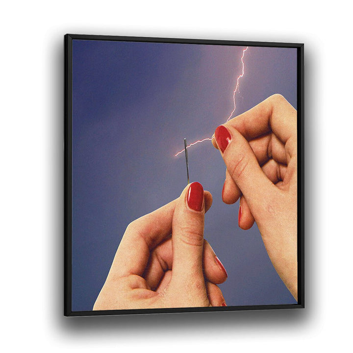 Captivating ELYSIAN THREAD, SURREAL ART PRINTS featuring hands and lightning, perfect for modern decor by Vertigo Artography.