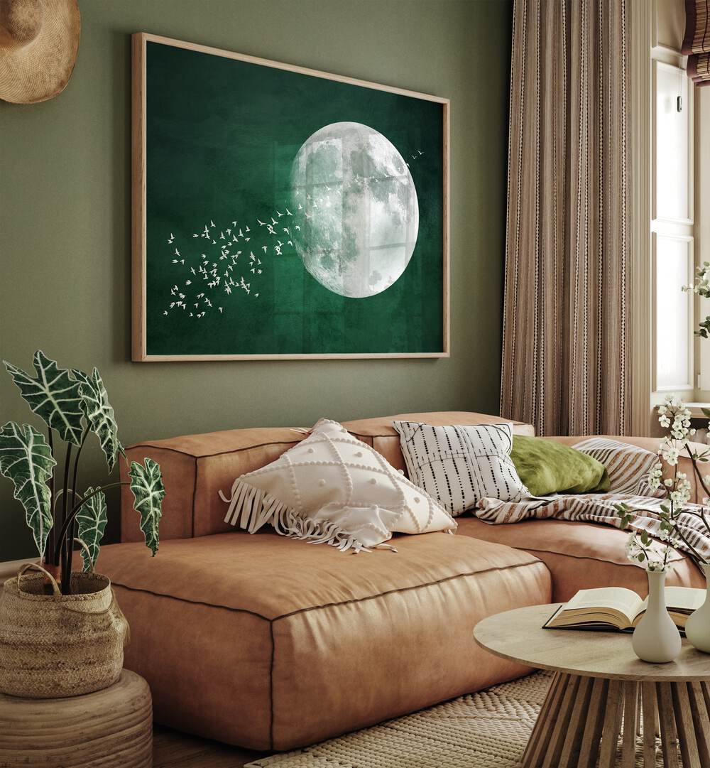 "Emerald Moon, landscape paintings bring cosmic tranquility and beauty to your space, enhancing any room's ambiance."