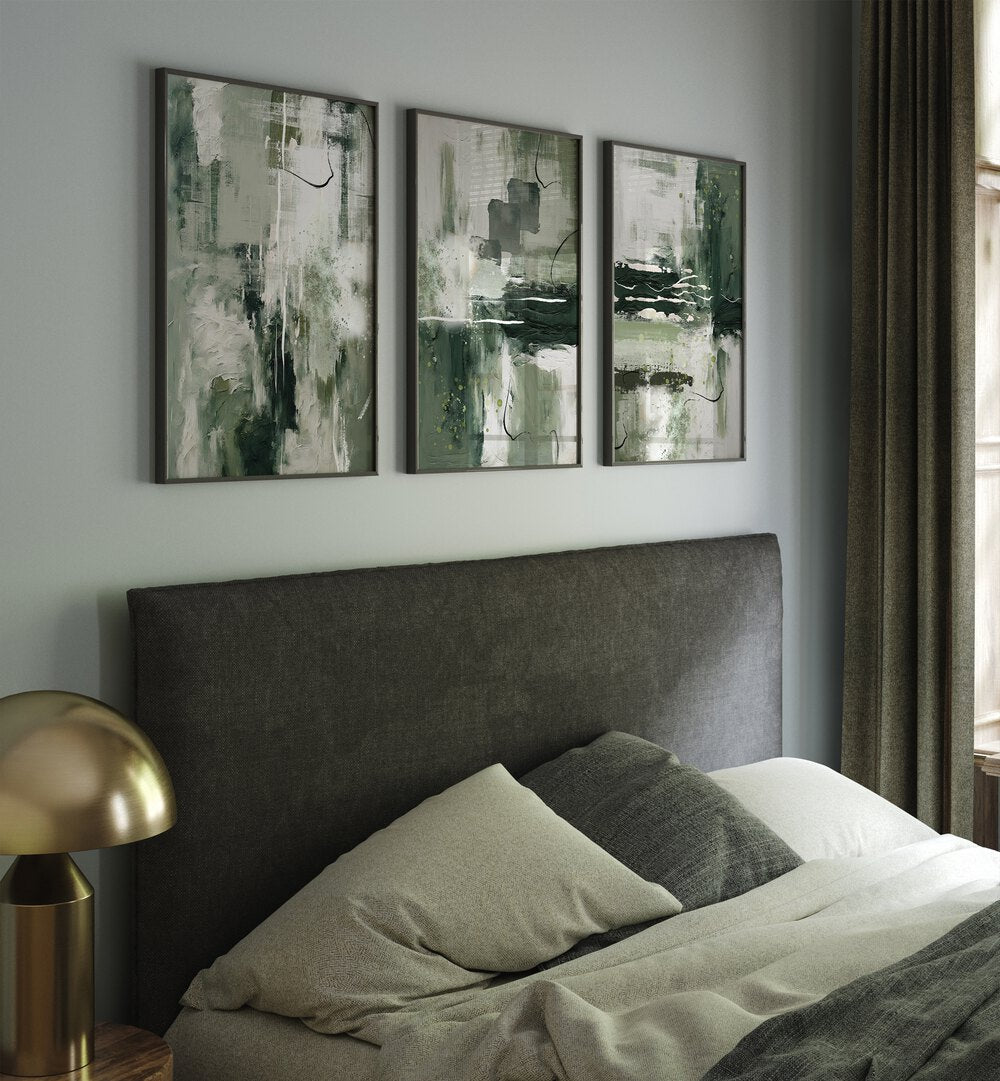 Elegant EMERALD GROVE SET, SET OF 3 PAINTINGS, enhances your space with serene, nature-inspired decor.