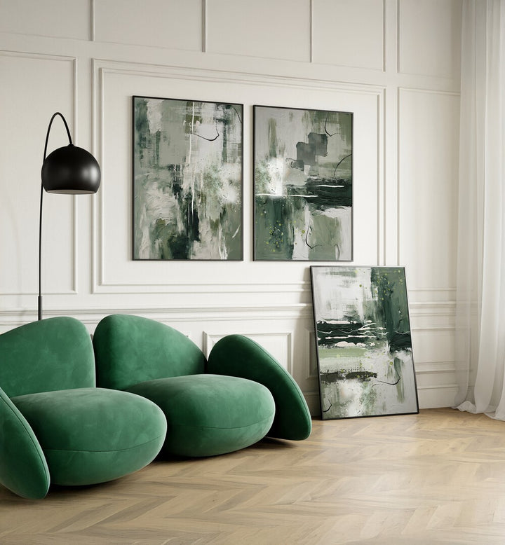 Transform your space with the EMERALD GROVE SET, SET OF 3 PAINTINGS, showcasing nature’s tranquility in elegant decor.