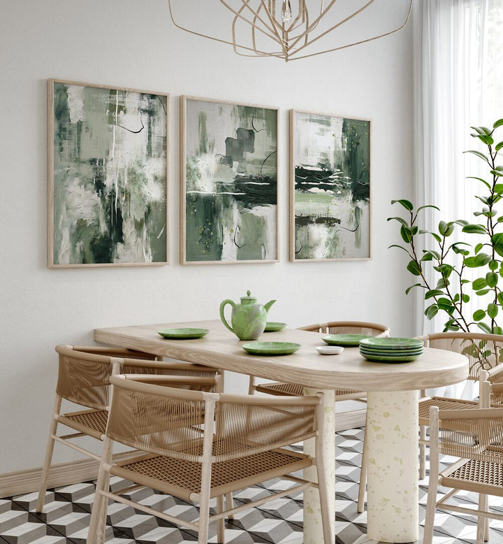 Transform your space with the EMERALD GROVE SET, SET OF 3 PAINTINGS, capturing nature's tranquility beautifully.