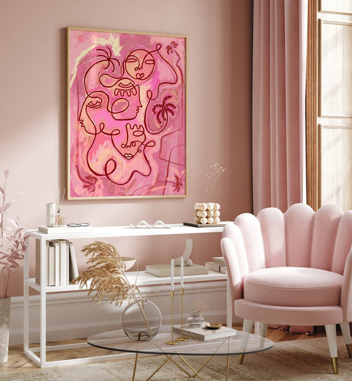 Colorful ESCAPE TO PEACE, BOHO ART PAINTINGS adorn a serene living space, perfect for enhancing tranquility.