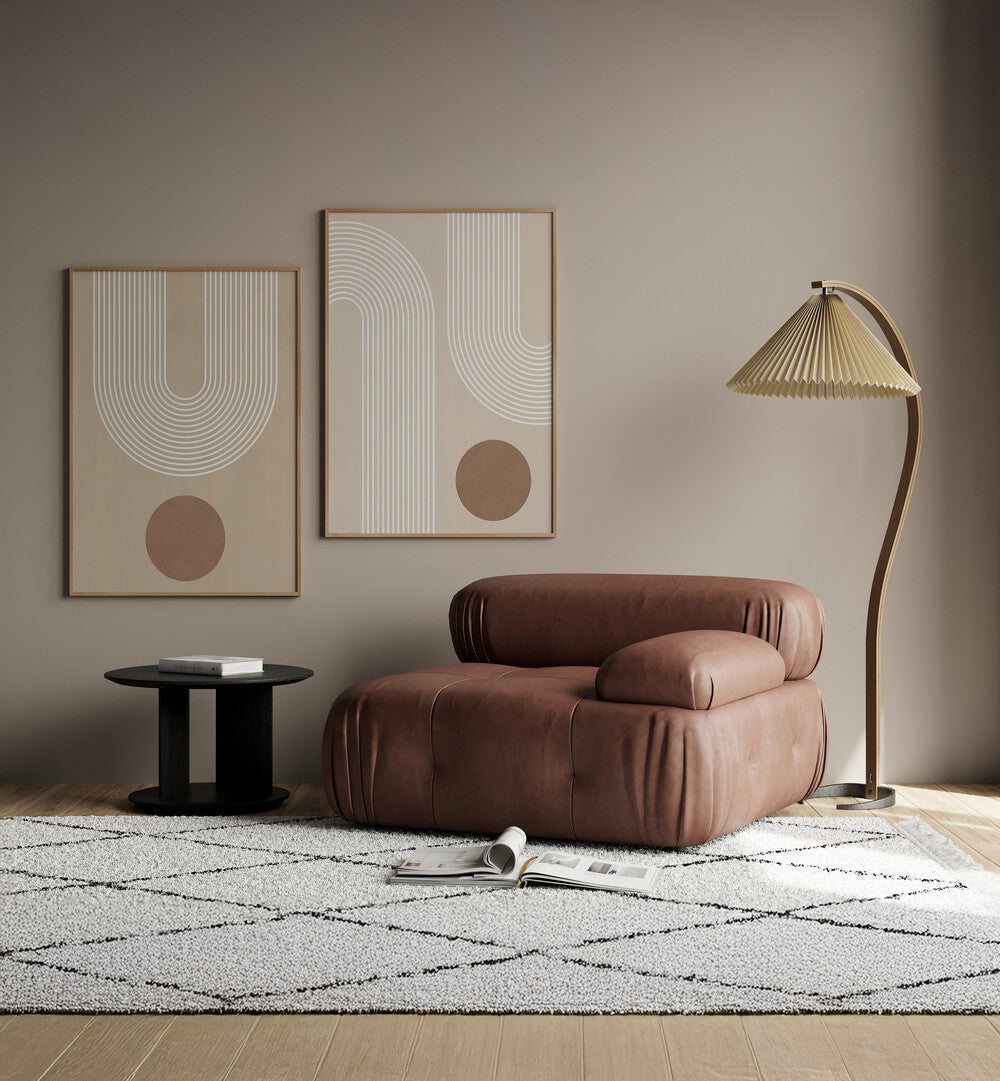 Elevate your decor with the ETHEREAL ARCS HARMONY SET, SET OF 2 PAINTINGS, perfect for a serene living space.