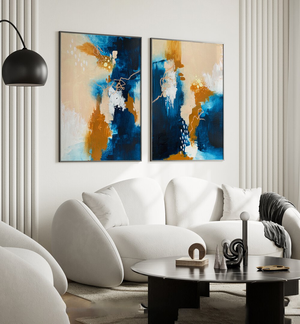 Transform your space with the ETHEREAL HORIZON SET, SET OF 2 PAINTINGS, blending serenity and modern art beautifully.