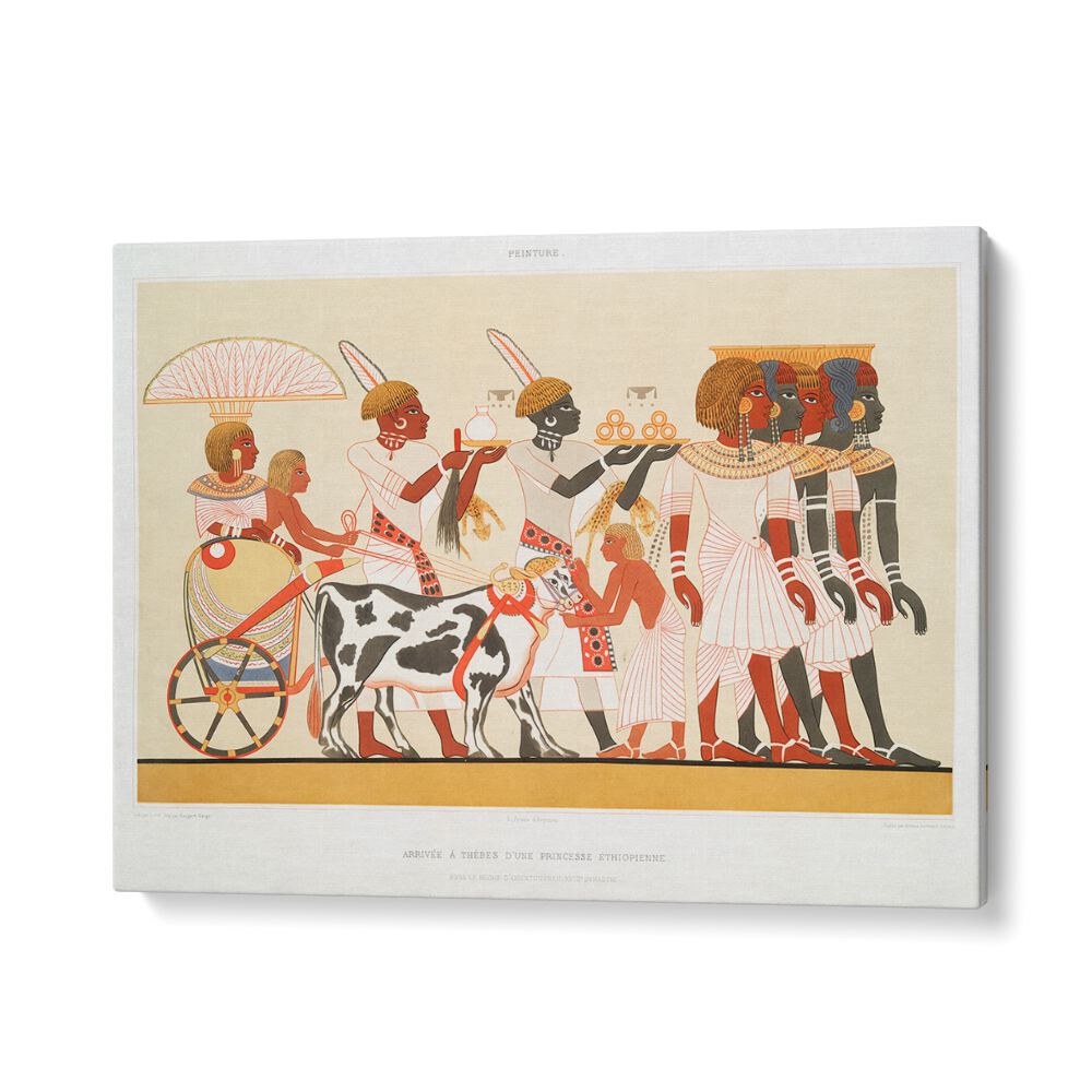 Ethiopian Princess Arrival in Thebes, Egyptian art paintings showcasing a historic cultural moment in vibrant detail.