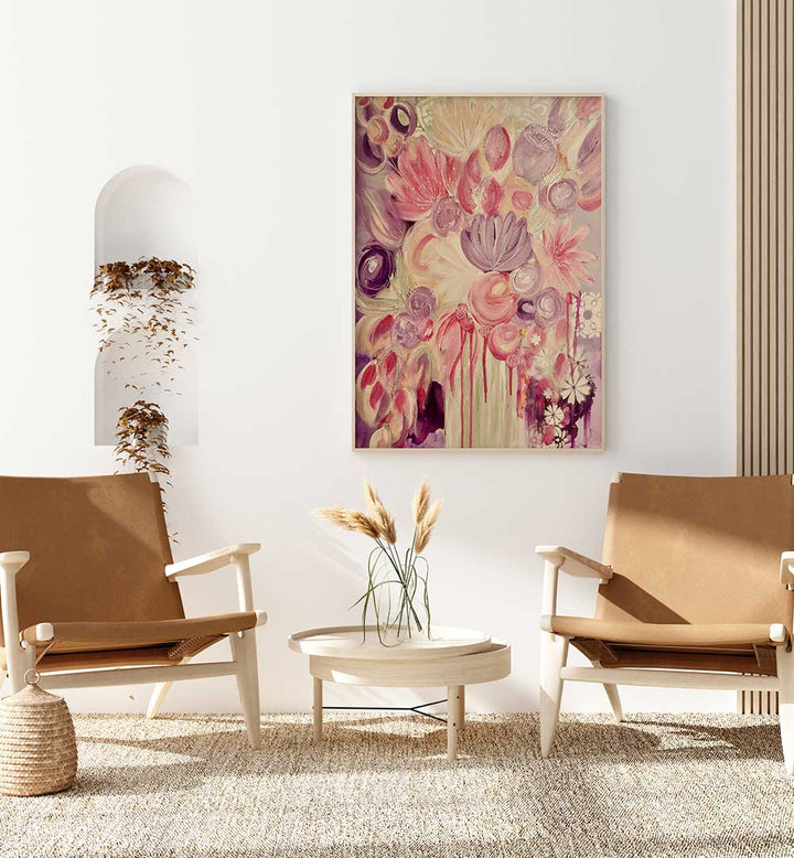 Stylish interior featuring EVERLASTING LOVE, FLORAL FLOWER PAINTINGS that enhance any space with vibrant floral art.