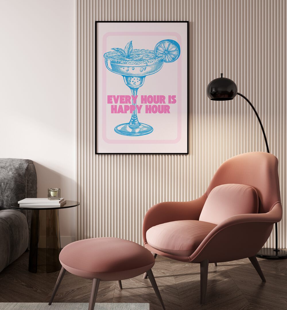 Every Hour Is Happy Hour Art Artwork in Gallery Wrap Artwork Placed on a wall In A Living Room
