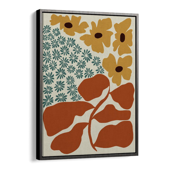 Exotic Flower Garden, Botanical Art Paintings Artwork in Black Floater Frame