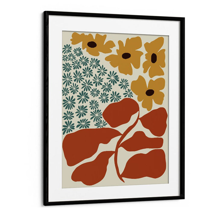 Exotic Flower Garden, Botanical Art Paintings Artwork in Black Frame With Mount