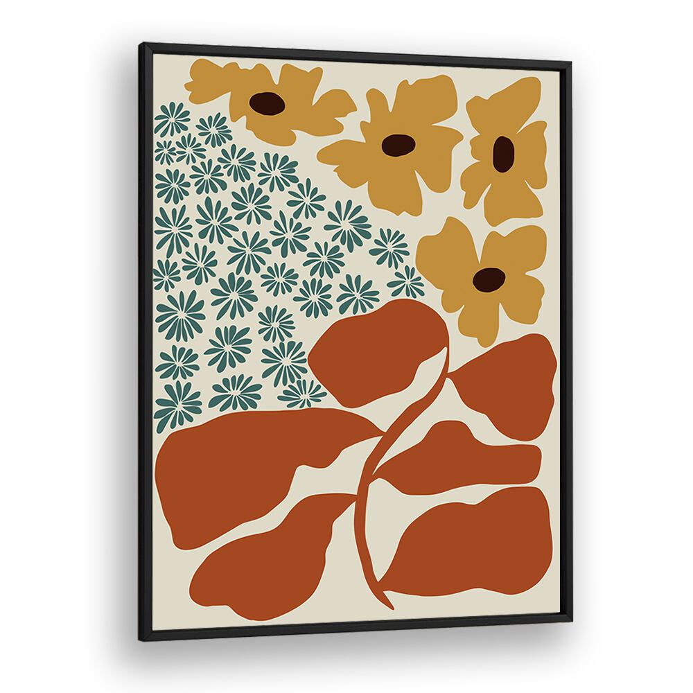 Exotic Flower Garden, Botanical Art Paintings Artwork in Black Plain Frame