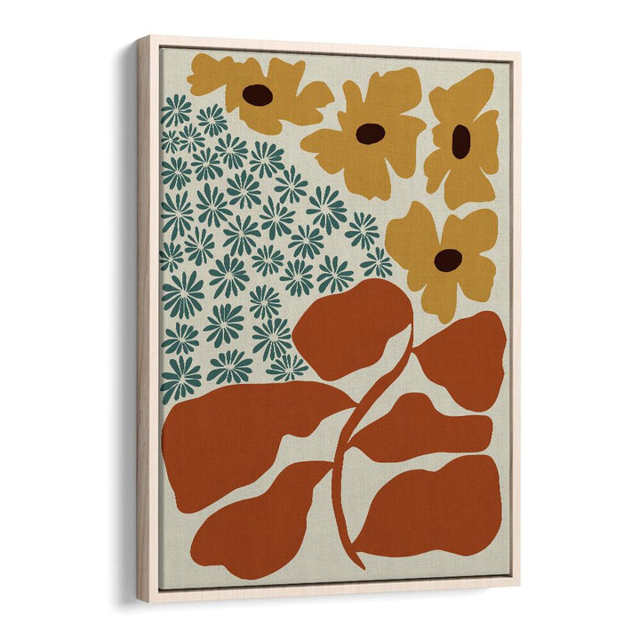 Exotic Flower Garden, Botanical Art Paintings Artwork in Oak Wood Floater Frame