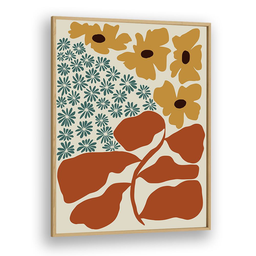 Exotic Flower Garden, Botanical Art Paintings Artwork in Oak Wood Plain Frame