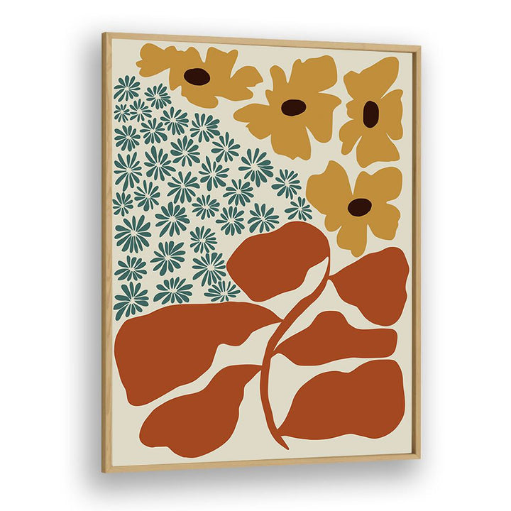 Exotic Flower Garden, Botanical Art Paintings Artwork in Oak Wood Plain Frame