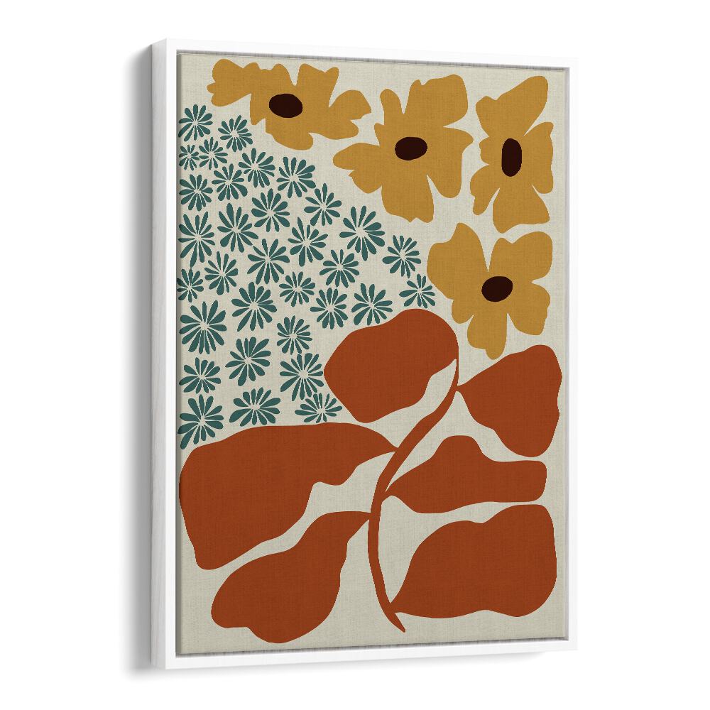 Exotic Flower Garden, Botanical Art Paintings Artwork in White Floater Frame