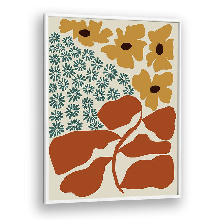 Exotic Flower Garden, Botanical Art Paintings Artwork in White Plain Frame