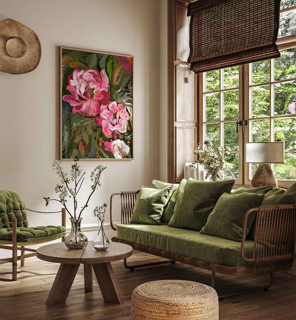 EXPRESSIVE PINK PEONIES , FLORAL FLOWER PAINTINGS