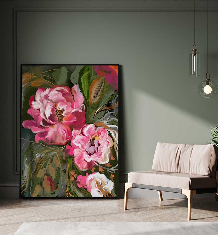 EXPRESSIVE PINK PEONIES , FLORAL FLOWER PAINTINGS