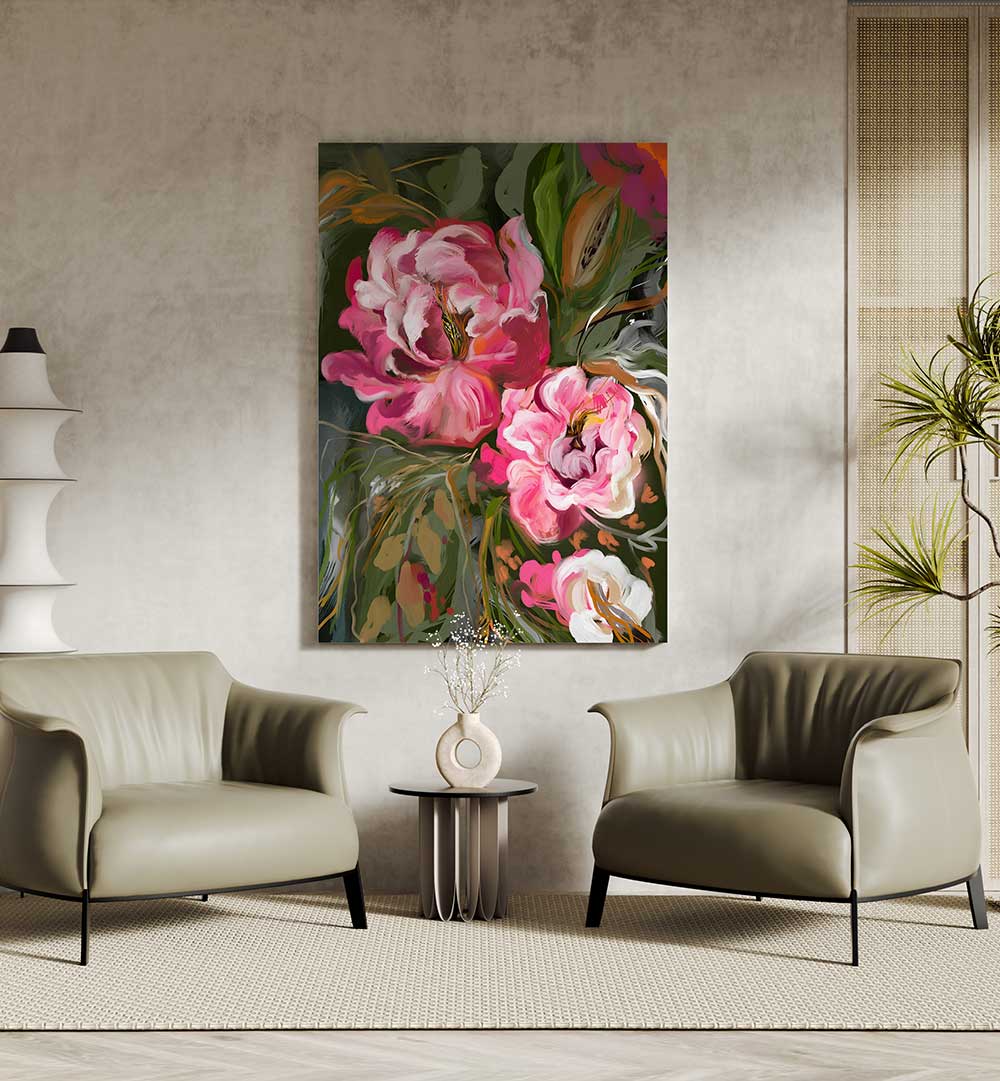 EXPRESSIVE PINK PEONIES , FLORAL FLOWER PAINTINGS